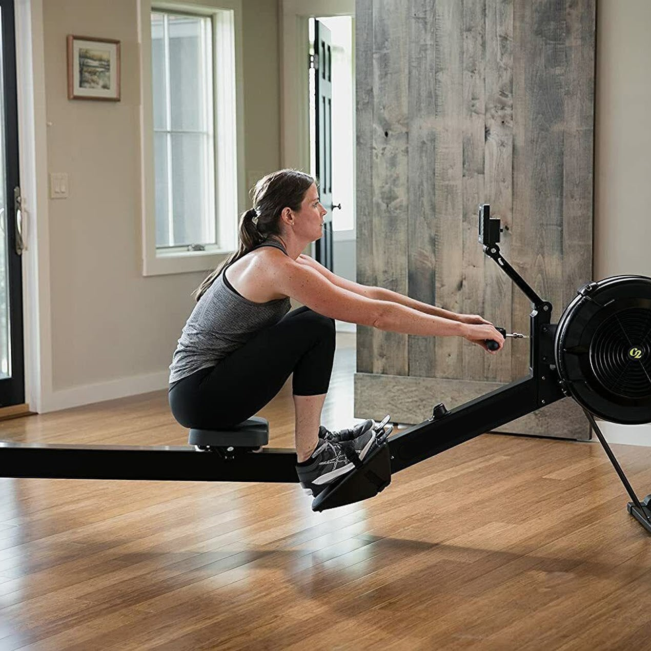 Foldable Air Resistance Rowing Machine – 10-Level Silent Rower with Aluminum Frame, Smart Display & Ergonomic Seat for Full-Body Home Workouts