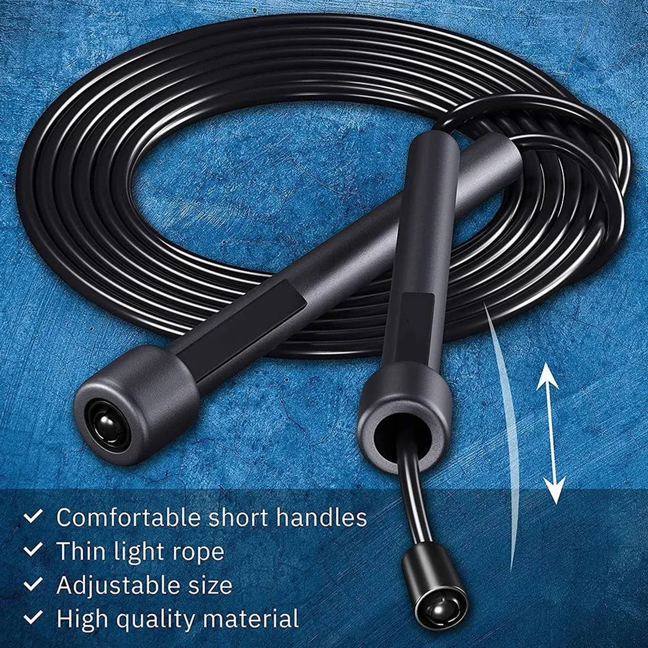 Adjustable Black Skipping Rope – Durable PVC Cord, Ergonomic Non-Slip Handles – Ideal for Cardio, HIIT, and Home Fitness Workouts
