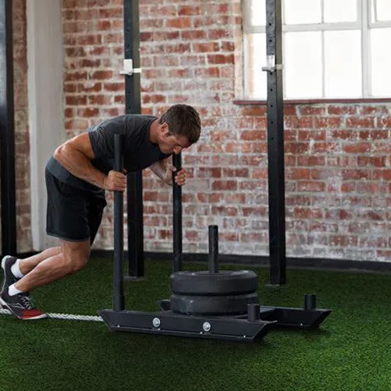 Functional Fitness Sprint Mat & Sledge Combo – 10m Turf with Markings & Heavy-Duty Steel Sled for Speed and Strength Training in Home Gym or Studio