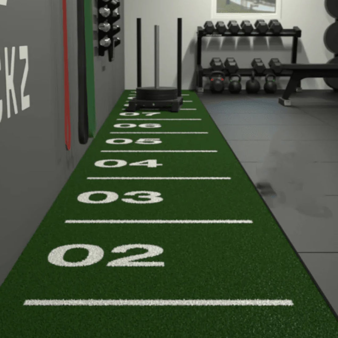 Functional Fitness Sprint Mat & Sledge Combo – 10m Turf with Markings & Heavy-Duty Steel Sled for Speed and Strength Training in Home Gym or Studio