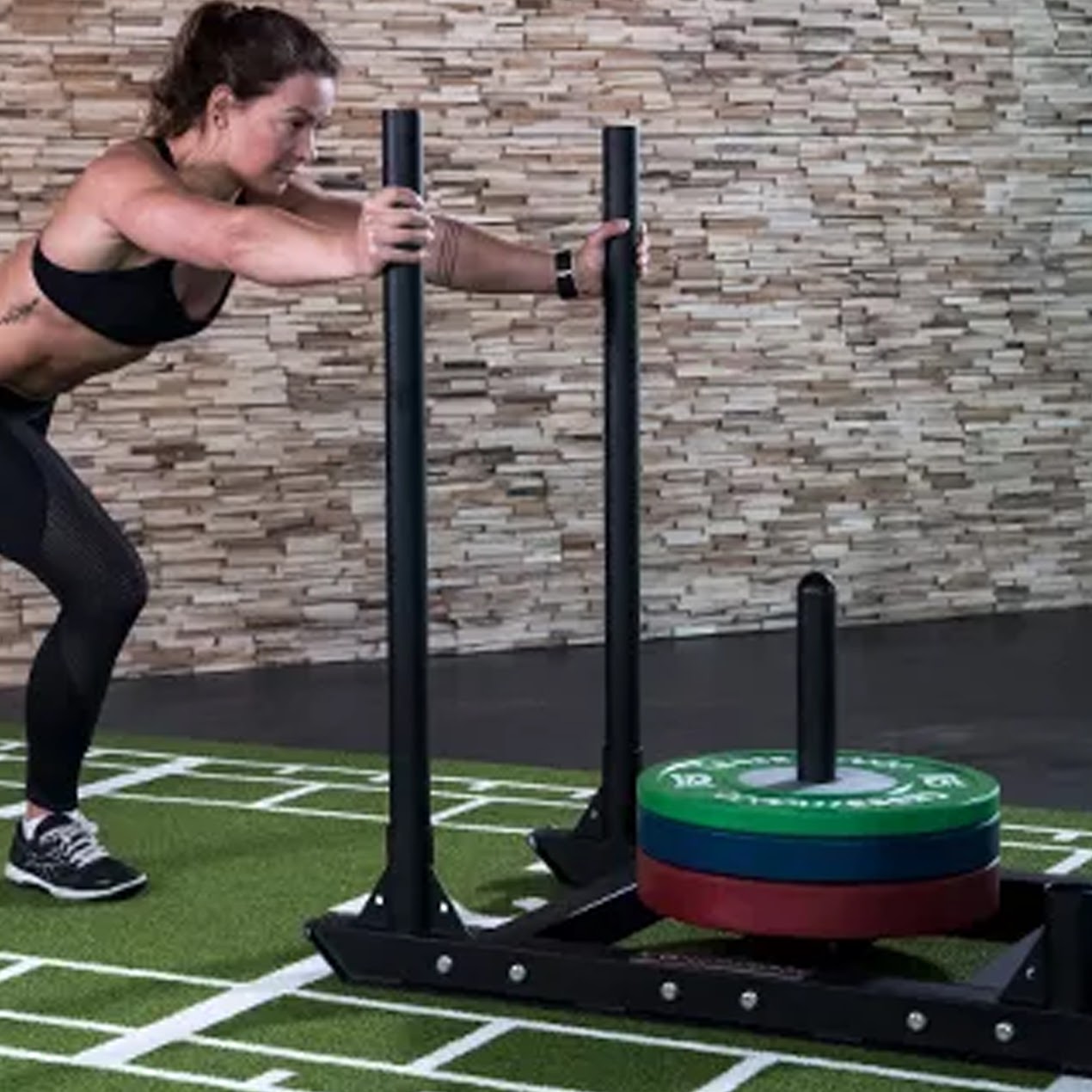 Functional Fitness Sprint Mat & Sledge Combo – 10m Turf with Markings & Heavy-Duty Steel Sled for Speed and Strength Training in Home Gym or Studio