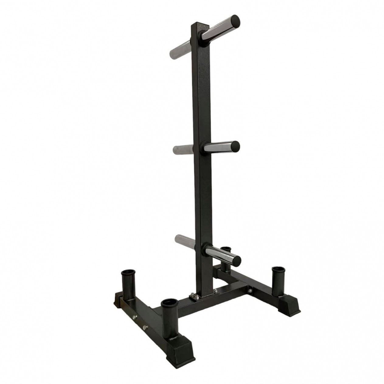 Olympic Weight Plate Tree with Barbell Holder – 3-Tier Steel Rack, 200kg Load, Space-Saving & Scratch-Resistant Design for Compact Home Gym Storage