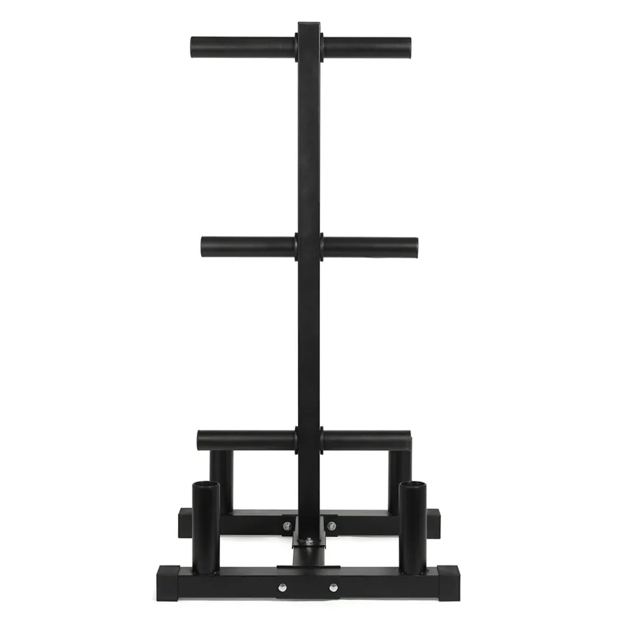 Olympic Weight Plate Tree with Barbell Holder – 3-Tier Steel Rack, 200kg Load, Space-Saving & Scratch-Resistant Design for Compact Home Gym Storage